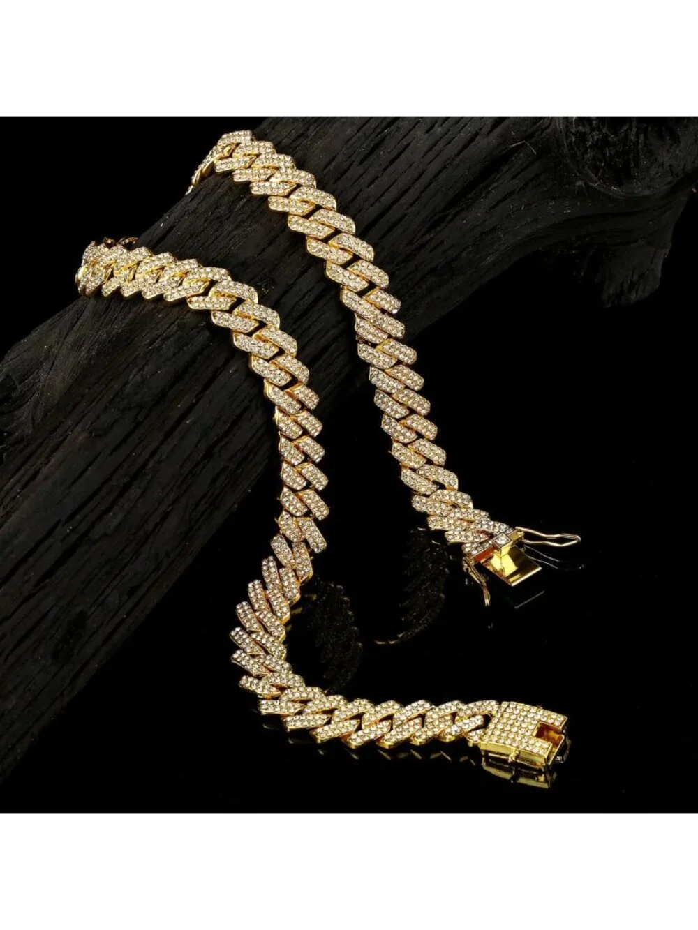2-Piece Iced Out Cuban Link Chain Necklace & Bracelet Set - Silver Hip Hop